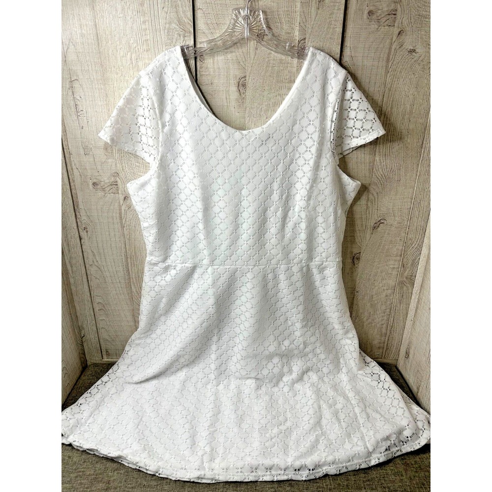 Salon Studio White Lace Dress Womens XL Wedding Prom HOCO Party Short Sleeve